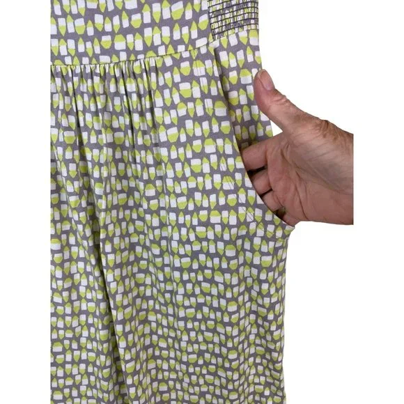 Boden Dress US Size 4P Gray & Lime Green Print Cap Sleeve Jersey Pockets EUC - Picture 4 of 14